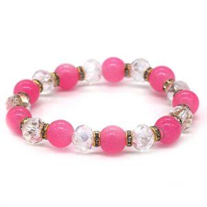 Bracelet with pink glass beads and clear crystals. OS.